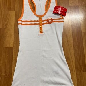 True Religion Women's White and Orange Tank Top